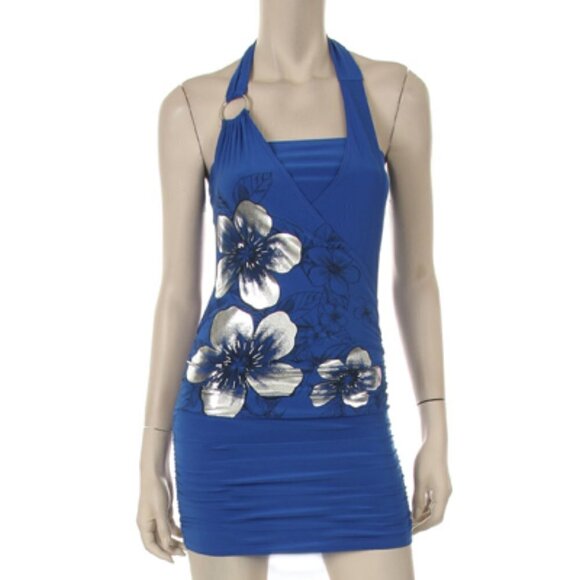 Fuchsia/Silver Foil Flower Halter Tunic Top/Dress - Picture 5 of 8